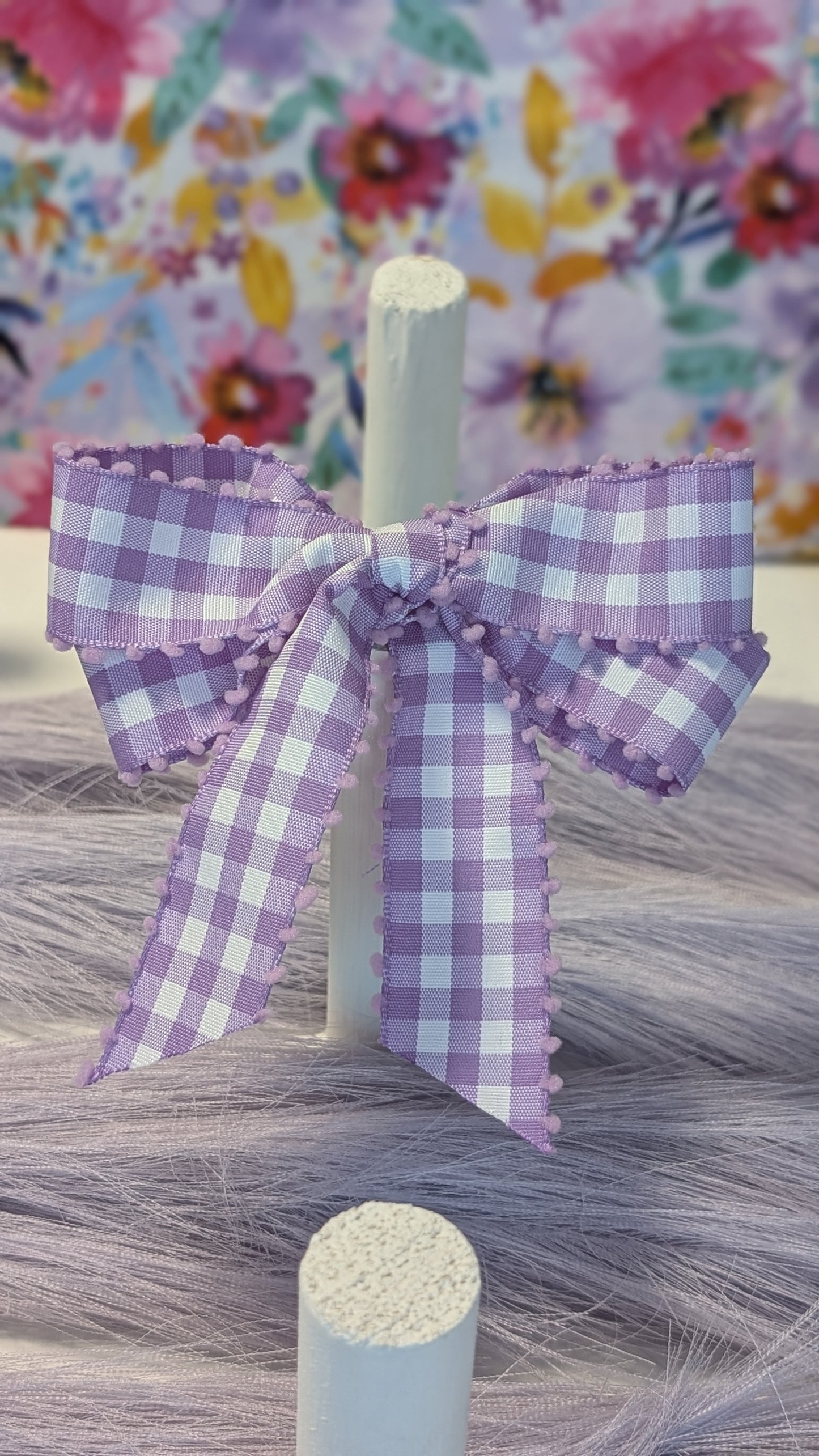 KKGF Double Loop Lavender Gingham Ribbon Bow