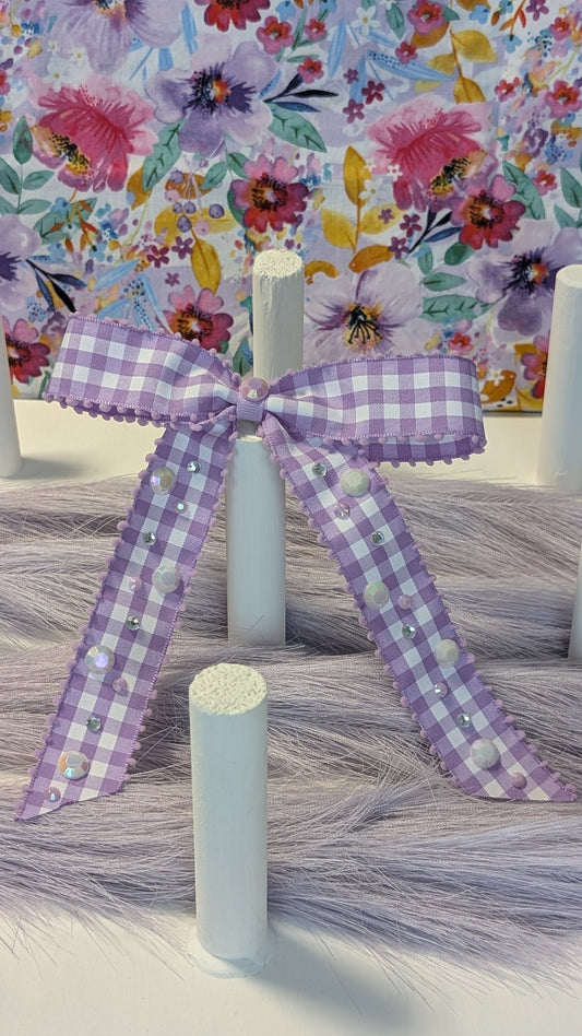 KKGF Embellished Single Loop Lavender Gingham Ribbon Bow