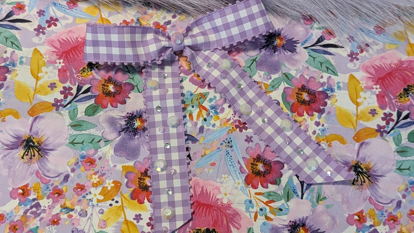 KKGF Embellished Single Loop Lavender Gingham Ribbon Bow