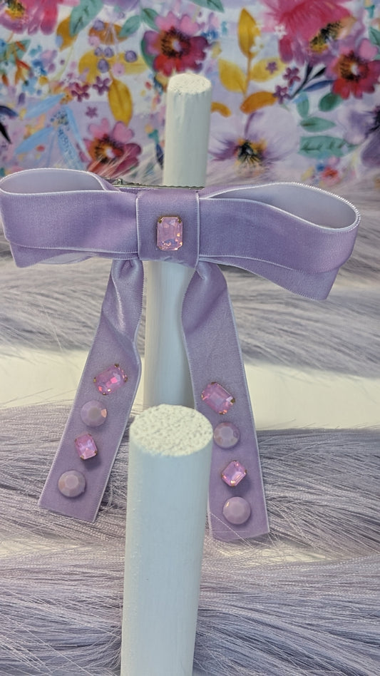 KKGF Embellished Double Loop Velvet Lavender Ribbon Bow